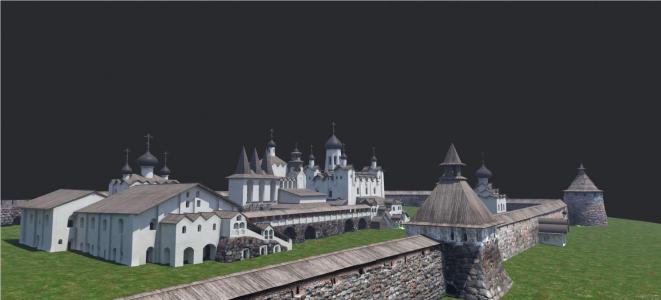 Рис 8. Виртуальная реконструкция храмового комплекса Соловецкого монастыря XVI – XVII вв
